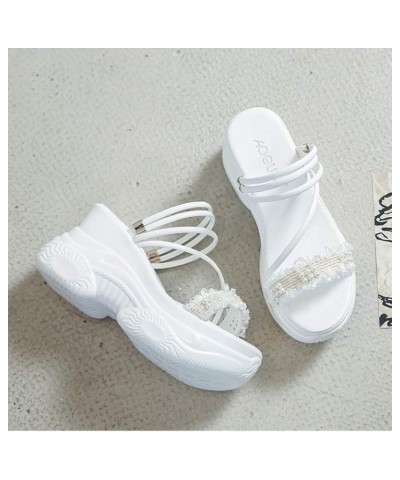 Women's Open Toe Platform Sandals High Heel Wedges Slippers Height Increasing Summer Beach Shoes White $25.45 Sandals