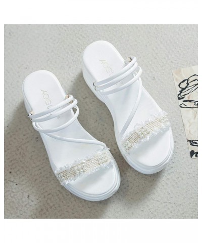 Women's Open Toe Platform Sandals High Heel Wedges Slippers Height Increasing Summer Beach Shoes White $25.45 Sandals