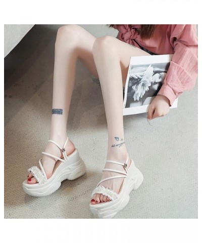 Women's Open Toe Platform Sandals High Heel Wedges Slippers Height Increasing Summer Beach Shoes White $25.45 Sandals