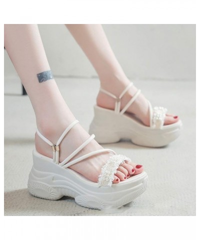 Women's Open Toe Platform Sandals High Heel Wedges Slippers Height Increasing Summer Beach Shoes White $25.45 Sandals