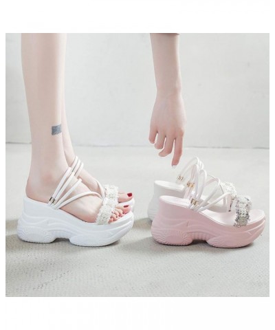 Women's Open Toe Platform Sandals High Heel Wedges Slippers Height Increasing Summer Beach Shoes White $25.45 Sandals