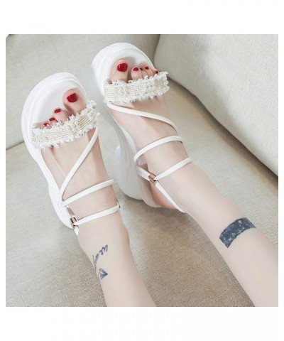 Women's Open Toe Platform Sandals High Heel Wedges Slippers Height Increasing Summer Beach Shoes White $25.45 Sandals