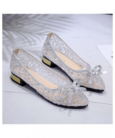 Women Cute Slip-On Ballet Shoes Soft Solid Classic Pointed Toe Flats Flat Heel Pumps Women's Wide Flat Shoes Z-02 Silver $15....