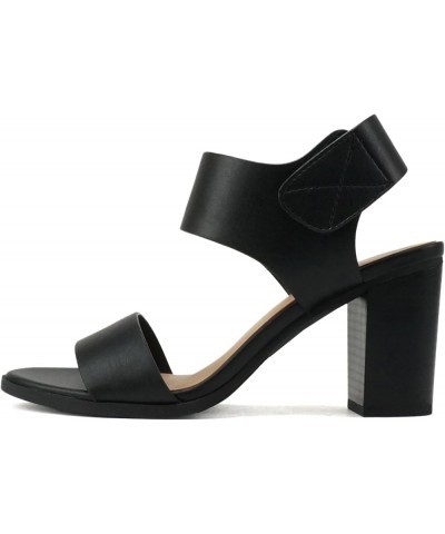 WAIT-A ~ Women Open Round Toe Chunky Heel Ankle Strap High Heel Dress Sandals Black Pu $17.60 Sandals