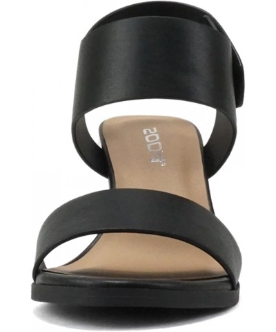 WAIT-A ~ Women Open Round Toe Chunky Heel Ankle Strap High Heel Dress Sandals Black Pu $17.60 Sandals