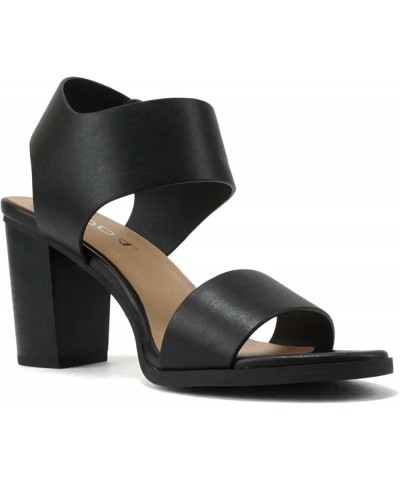 WAIT-A ~ Women Open Round Toe Chunky Heel Ankle Strap High Heel Dress Sandals Black Pu $17.60 Sandals