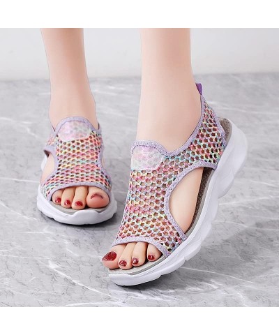 Women Summer Mesh Beach Slip On Sport Casual Open Toe Flat Soft Bottom Breathable Shoes Sandals Shoes Vegan Women Purple $13....