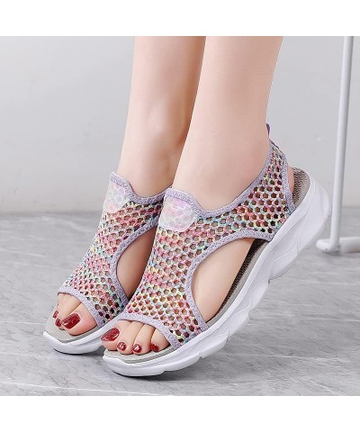 Women Summer Mesh Beach Slip On Sport Casual Open Toe Flat Soft Bottom Breathable Shoes Sandals Shoes Vegan Women Purple $13....