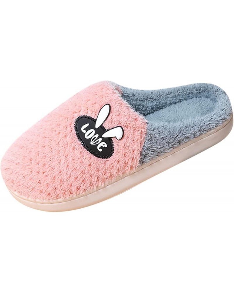 Ladies Low Heel Slippers Women Slippers Home Warm Cotton Slippers Winter Fashion Cute Rabbit Ears Print Warm Shoes Pink $14.0...