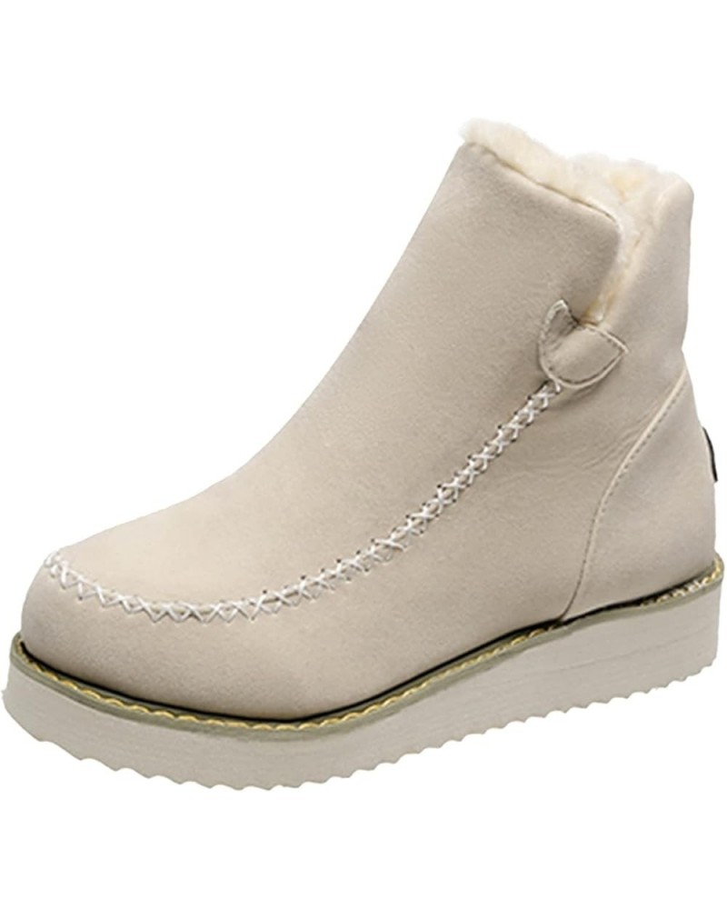 Fashion Women's and Boots Shoes Warm Winter Snow Short Casual Boots Cotton Women's Boots Flat Boots Women Beige $27.16 Boots