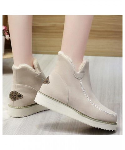 Fashion Women's and Boots Shoes Warm Winter Snow Short Casual Boots Cotton Women's Boots Flat Boots Women Beige $27.16 Boots