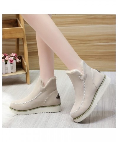 Fashion Women's and Boots Shoes Warm Winter Snow Short Casual Boots Cotton Women's Boots Flat Boots Women Beige $27.16 Boots