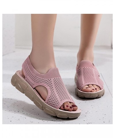 Platform Bohemia Flat Shoes,Women Mesh Breathable Sandals for Summer Shoes Sport Walking Sneakers Lightweight Sandals Pink A0...