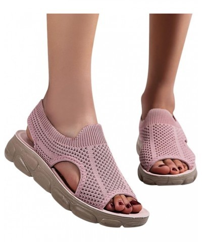 Platform Bohemia Flat Shoes,Women Mesh Breathable Sandals for Summer Shoes Sport Walking Sneakers Lightweight Sandals Pink A0...