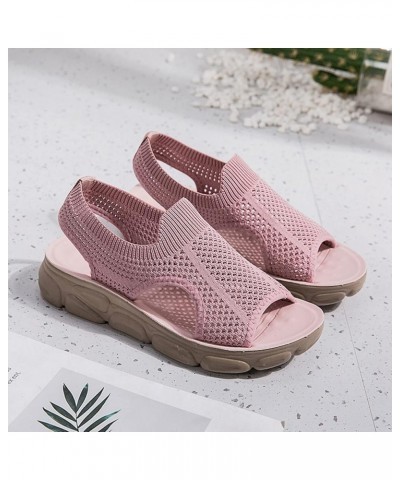 Platform Bohemia Flat Shoes,Women Mesh Breathable Sandals for Summer Shoes Sport Walking Sneakers Lightweight Sandals Pink A0...