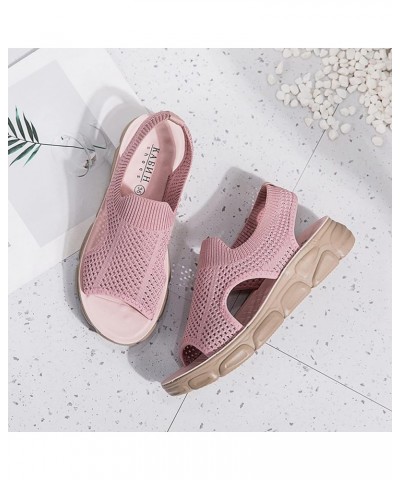 Platform Bohemia Flat Shoes,Women Mesh Breathable Sandals for Summer Shoes Sport Walking Sneakers Lightweight Sandals Pink A0...