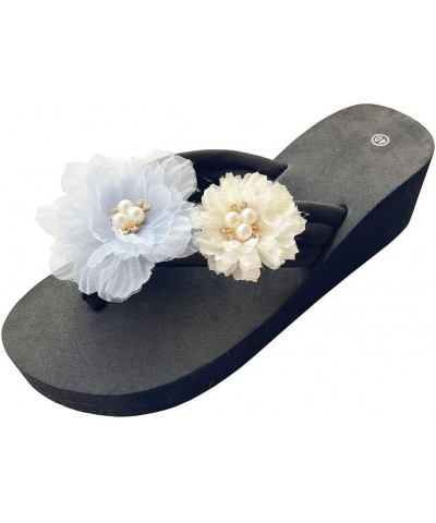 Women Sandal,Flower Upper Strap Platform Wedge Flip Flops Clip Toe Slip On Sandal Slipper,Lady Girl Summer Fashion Shoes Blue...