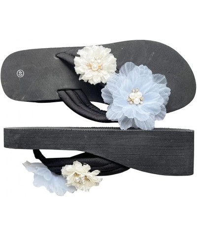 Women Sandal,Flower Upper Strap Platform Wedge Flip Flops Clip Toe Slip On Sandal Slipper,Lady Girl Summer Fashion Shoes Blue...