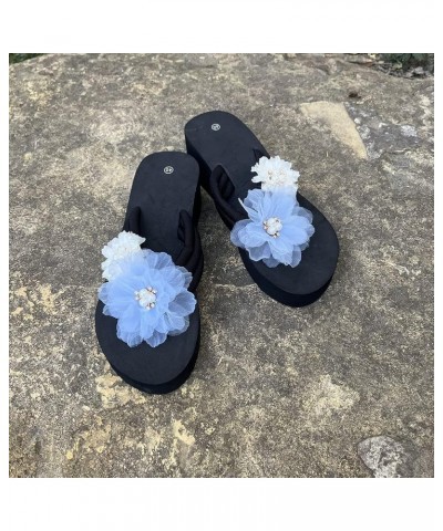 Women Sandal,Flower Upper Strap Platform Wedge Flip Flops Clip Toe Slip On Sandal Slipper,Lady Girl Summer Fashion Shoes Blue...