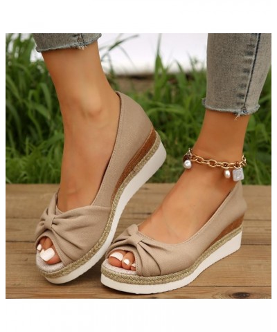 Good Arch Support Sandals for Women Ladies Fashion Summer Solid Canvas Butterfly Knot Open Toe 600 Brilliancy Sandals Beige $...