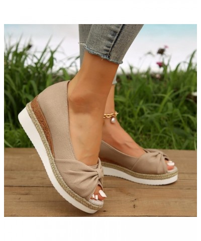 Good Arch Support Sandals for Women Ladies Fashion Summer Solid Canvas Butterfly Knot Open Toe 600 Brilliancy Sandals Beige $...