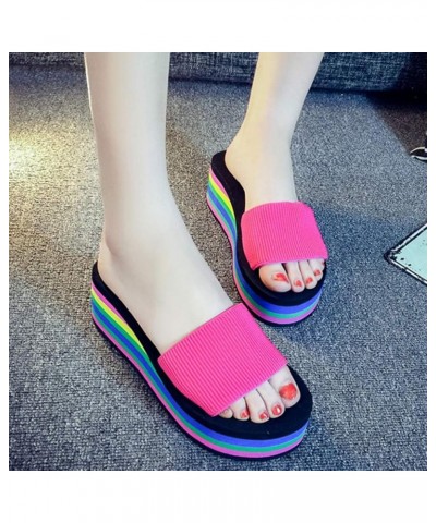 Women's Rainbow Platform Wedge Slide Sandals Casual Summer Slip On Slippers Slippers Beach High Heel Sandals Hot Pink $18.13 ...