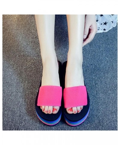 Women's Rainbow Platform Wedge Slide Sandals Casual Summer Slip On Slippers Slippers Beach High Heel Sandals Hot Pink $18.13 ...