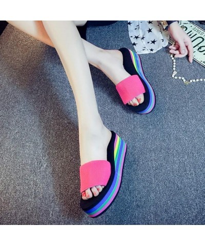 Women's Rainbow Platform Wedge Slide Sandals Casual Summer Slip On Slippers Slippers Beach High Heel Sandals Hot Pink $18.13 ...