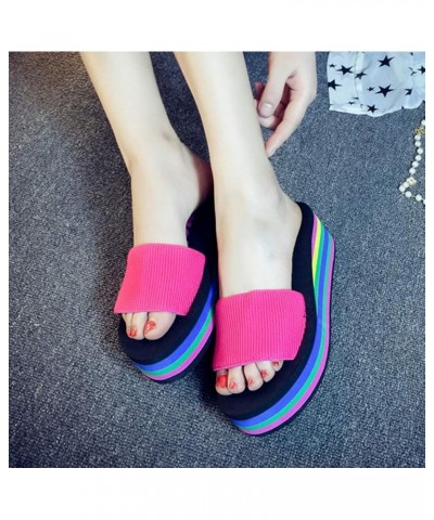 Women's Rainbow Platform Wedge Slide Sandals Casual Summer Slip On Slippers Slippers Beach High Heel Sandals Hot Pink $18.13 ...