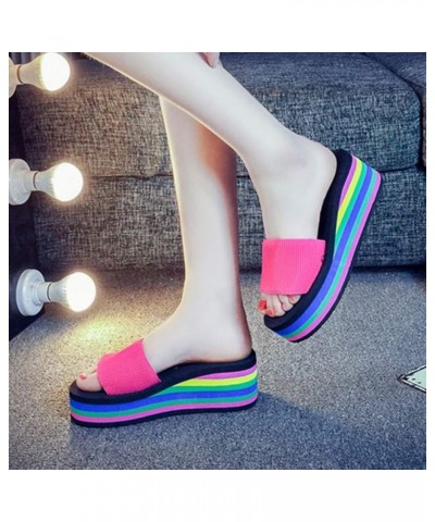 Women's Rainbow Platform Wedge Slide Sandals Casual Summer Slip On Slippers Slippers Beach High Heel Sandals Hot Pink $18.13 ...