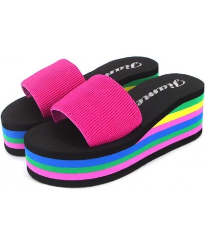 Women's Rainbow Platform Wedge Slide Sandals Casual Summer Slip On Slippers Slippers Beach High Heel Sandals Hot Pink $18.13 ...