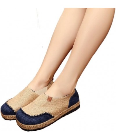 Womens Fashion Slip-on Round Toe Flat Line Espadrilles Loafer Canvas Shoes Yellow $19.39 Loafers & Slip-Ons