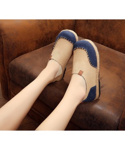 Womens Fashion Slip-on Round Toe Flat Line Espadrilles Loafer Canvas Shoes Yellow $19.39 Loafers & Slip-Ons