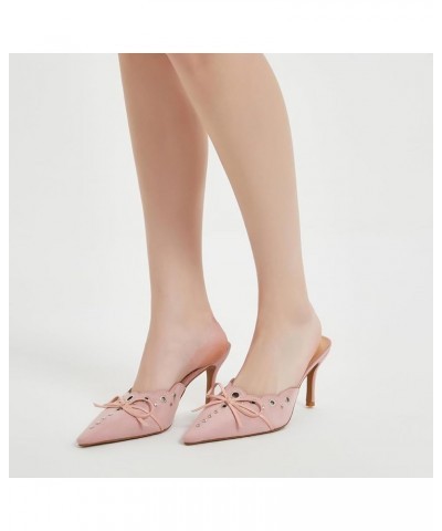 Fashion Stiletto Heel Mules for Women Suede Slip On Bow Pumps 512 Pink $28.61 Pumps