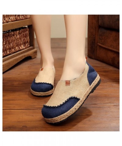 Womens Fashion Slip-on Round Toe Flat Line Espadrilles Loafer Canvas Shoes Yellow $19.39 Loafers & Slip-Ons