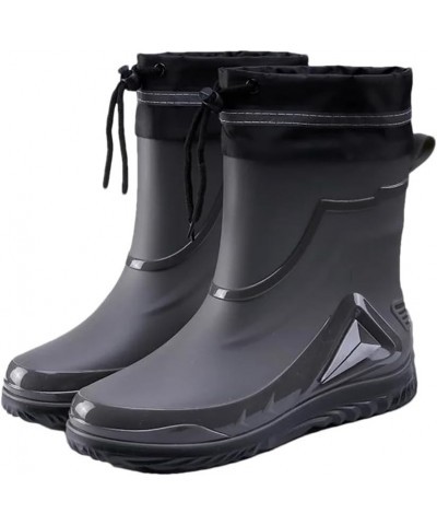 Rain Boots Men's Waterproof Drawstring Rain Shoes Warm Non-Slip Flat Fashion Rider Rain Boots 41 Waterproof Mouth1 $30.04 Boots