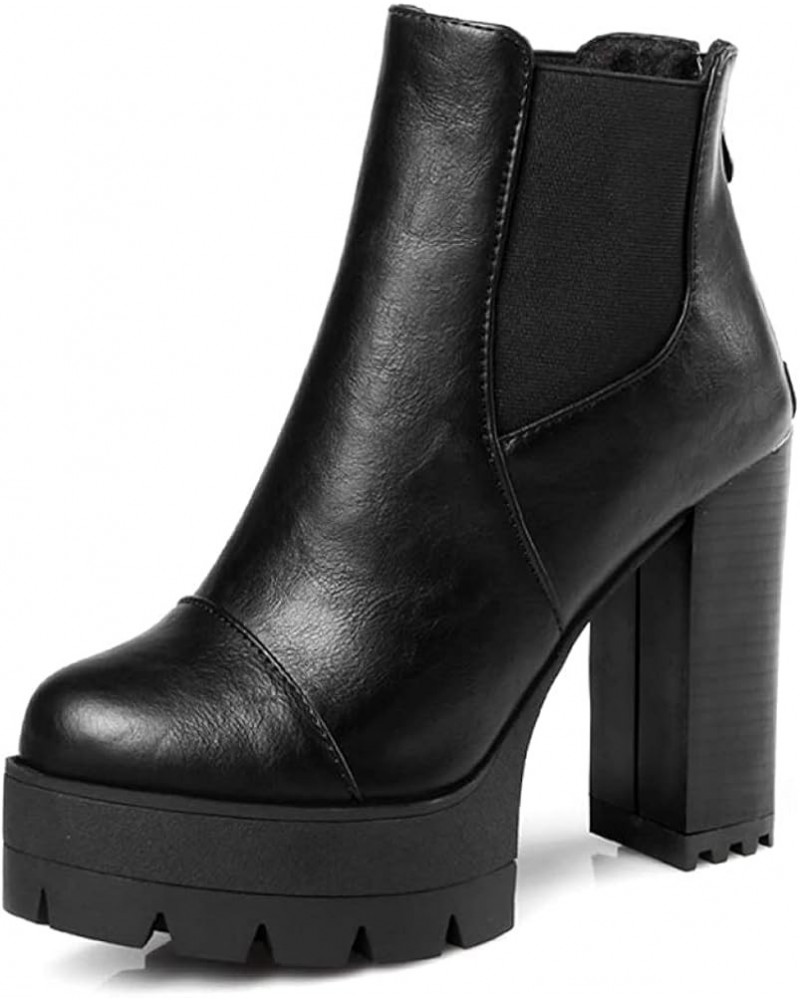 Women's Platform Round Toe Ankle Boots Block Heel Platform Chelsea Booties Everyday Wedding Dress Short Boot Black $37.60 Boots