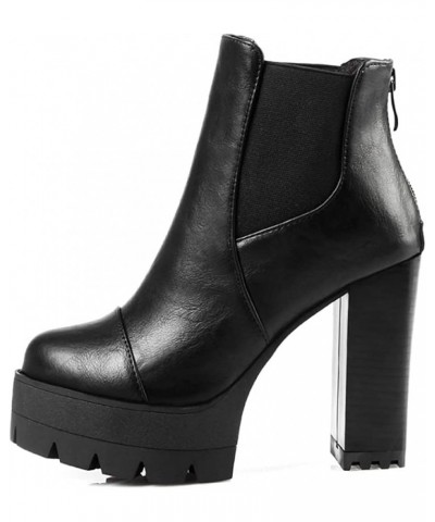 Women's Platform Round Toe Ankle Boots Block Heel Platform Chelsea Booties Everyday Wedding Dress Short Boot Black $37.60 Boots