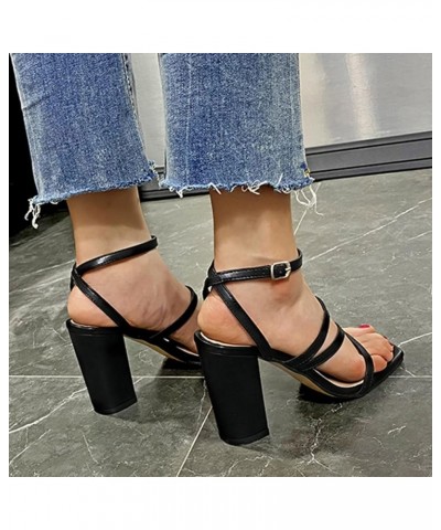 Women's Ankle Strap Dress Pump Low Chunky Heel Sandals Summer Fahsion Open Toe High Heeled Party Wedding Sandals 7 Black $8.9...