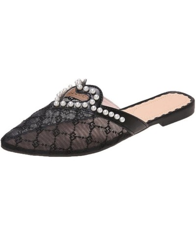 Elegant Beaded Backless Flats Sandals with Pointed Toe for Womens Comfort Flip-Flops Slip-On Princess Sandals Black $17.31 Sa...