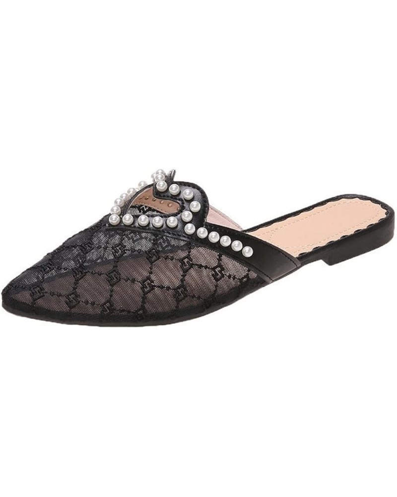 Elegant Beaded Backless Flats Sandals with Pointed Toe for Womens Comfort Flip-Flops Slip-On Princess Sandals Black $17.31 Sa...