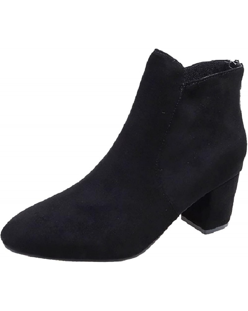 Womens Heel Ankle Boots Booties Autumn and Winter Tassel Boots Women Suede Pointed Short Boots Thick Heel Women Fashion Boots...