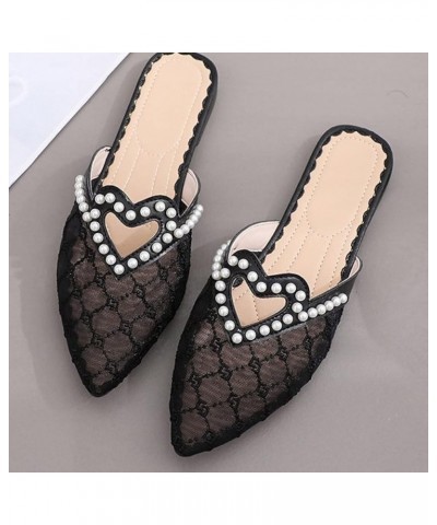 Elegant Beaded Backless Flats Sandals with Pointed Toe for Womens Comfort Flip-Flops Slip-On Princess Sandals Black $17.31 Sa...