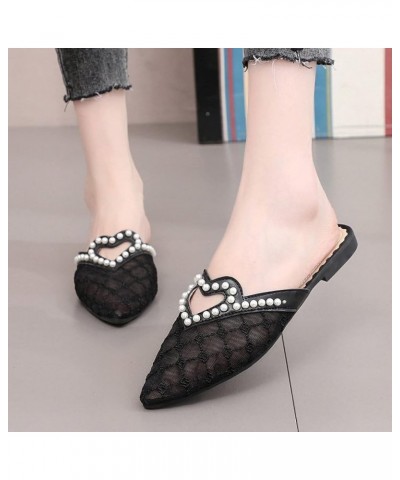 Elegant Beaded Backless Flats Sandals with Pointed Toe for Womens Comfort Flip-Flops Slip-On Princess Sandals Black $17.31 Sa...