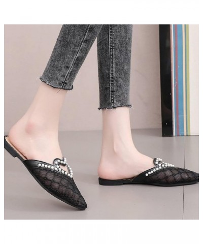 Elegant Beaded Backless Flats Sandals with Pointed Toe for Womens Comfort Flip-Flops Slip-On Princess Sandals Black $17.31 Sa...