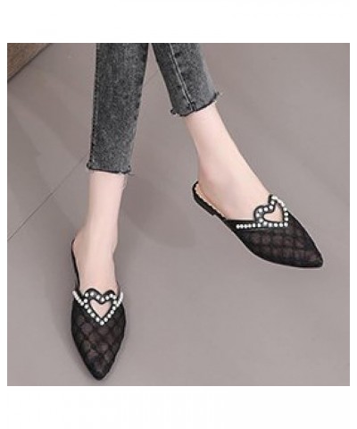 Elegant Beaded Backless Flats Sandals with Pointed Toe for Womens Comfort Flip-Flops Slip-On Princess Sandals Black $17.31 Sa...