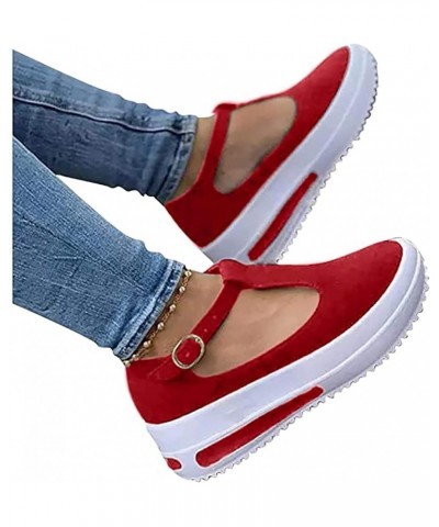 Womens Wedge Platform Buckle Strap Sandals Women's Casual Shoes Outdoor Leisure Sandals Slippers Retro Round Head Wedge Heel ...