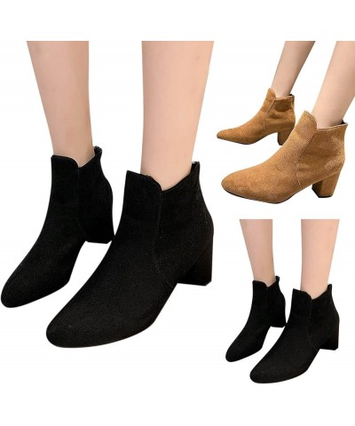 Womens Heel Ankle Boots Booties Autumn and Winter Tassel Boots Women Suede Pointed Short Boots Thick Heel Women Fashion Boots...