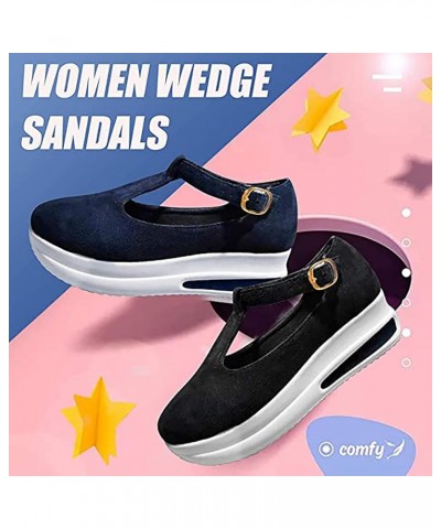 Womens Wedge Platform Buckle Strap Sandals Women's Casual Shoes Outdoor Leisure Sandals Slippers Retro Round Head Wedge Heel ...