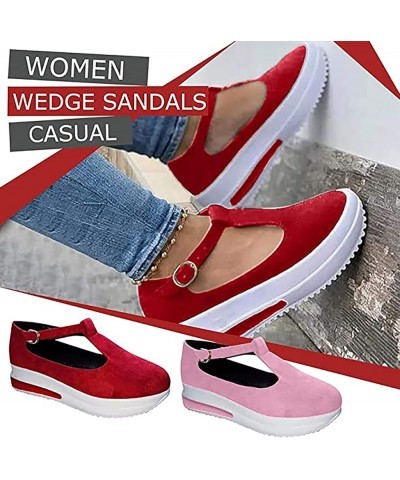 Womens Wedge Platform Buckle Strap Sandals Women's Casual Shoes Outdoor Leisure Sandals Slippers Retro Round Head Wedge Heel ...